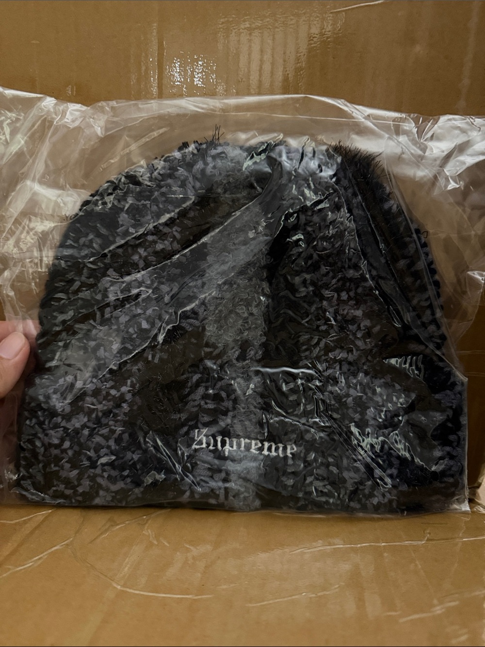 Supreme Black Knit Beanie with White Logo Stitch